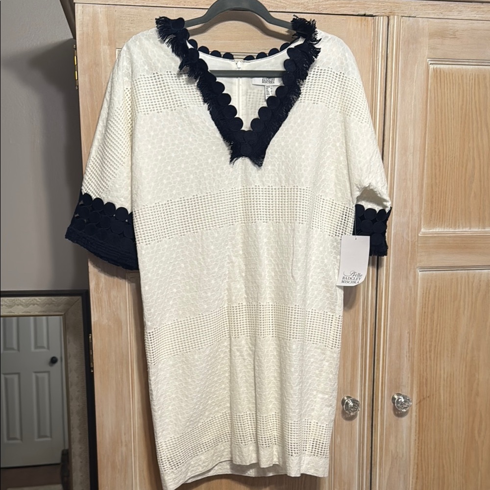 White and Black V-Neck Dress